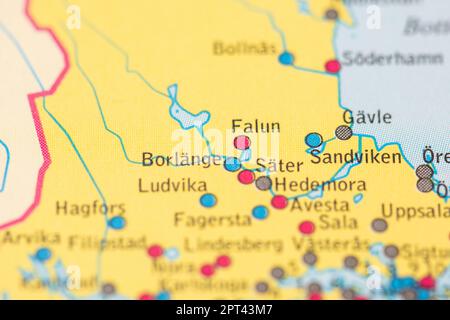 Göteborg, Suède - 20 février 2022: Carte de Borlänge, Falun et Gävle en Suède Banque D'Images