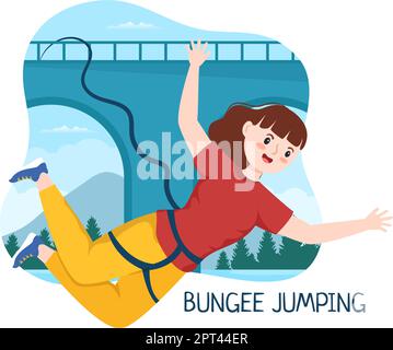 Illustration du saut à l'élastique avec une personne portant un saut à la chute de corde élastique à partir d'une hauteur dans un modèle de vecteur sportif extrême de dessin animé de dessin animé Illustration de Vecteur