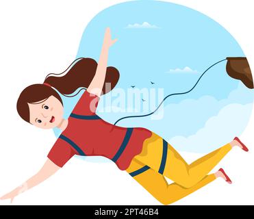 Illustration du saut à l'élastique avec une personne portant un saut à la chute de corde élastique à partir d'une hauteur dans un modèle de vecteur sportif extrême de dessin animé de dessin animé Illustration de Vecteur