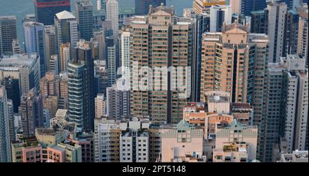 Central, Hong Kong 05 octobre 2019 : ville de Hong Kong à l'heure du coucher du soleil Banque D'Images