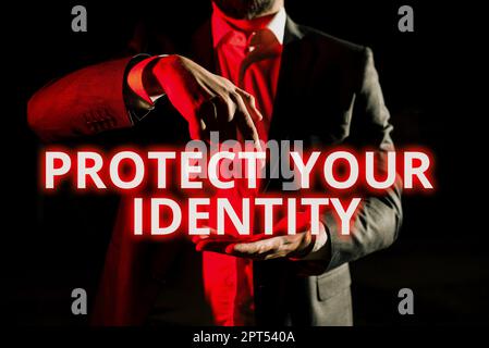 Légende de texte Présentation Protégez votre identité, concept Internet sécurisé contre la violation des données et la sécurité des informations Banque D'Images