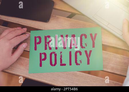 Légende de texte présentant la politique de confidentialité, Business Showcase Documentation concernant la gestion des données IS du client Banque D'Images