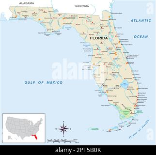 Carte physique très détaillée de l'état américain de floride Illustration de Vecteur