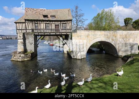 Vernon est une commune française, située dans le département de l'Eure et la région administrative de Normandie. Il se trouve sur les rives de la Seine, à mi-chemin entre Paris et Rouen. Vernon est une commune française, située dans le département de l'Eure et la région administrative de Normandie. Il se trouve sur les rives de la Seine, à mi-chemin entre Paris et Rouen. Le vieux moulin de Vernon, le pont du vieux moulin, le pont du vieux moulin de Vernon, le, ancien, moulin, pont, à, vernon, in, france, over, the, seine, Normandie,Normandie,Nord-Ouest de la France,France,France,Europe,européenne,le, ancien, moulin, pont, a Banque D'Images