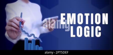 Signe affichant la logique des émotions, l'approche d'affaires coeur ou cerveau âme ou intelligence confusion égale équilibre Banque D'Images