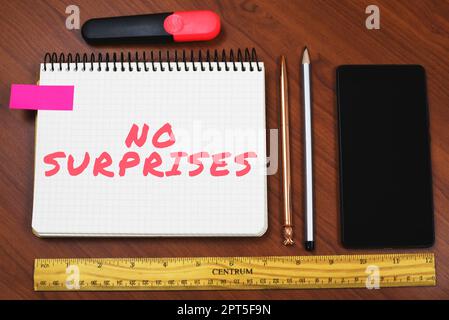 Affichage conceptuel pas de surprises, mot écrit sur présupposed éventuellement destiné traditionnel fixer l'habituel Banque D'Images