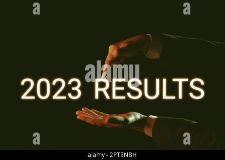Affiche textuelle montrant les résultats de 2023, Business présente tout résultat d'une action ou d'un événement qui se produit en l'an 2023 Banque D'Images