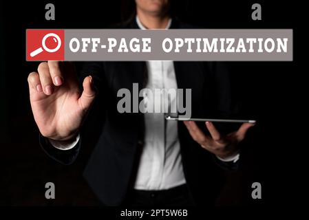 Affichage des affiches optimisation hors page, Aperçu de l'entreprise site Web processus externe méthode promotionnelle classement Banque D'Images