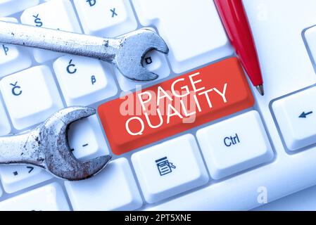 Légende de texte présentant la qualité de page, Business vitrine efficacité d'un site Web en termes d'apparence et de fonction Banque D'Images