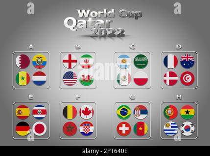 3D groupes d'illustrations de la coupe du monde Qatar 2022 championnat. Les 32 pays éligibles. Banque D'Images