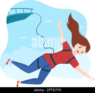 Illustration du saut à l'élastique avec une personne portant un saut à la chute de corde élastique à partir d'une hauteur dans un modèle de vecteur sportif extrême de dessin animé de dessin animé Illustration de Vecteur