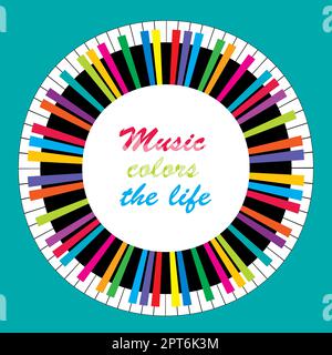 Abstrait piano circulaire coloré sur fond blanc avec message musique couleurs la vie Banque D'Images