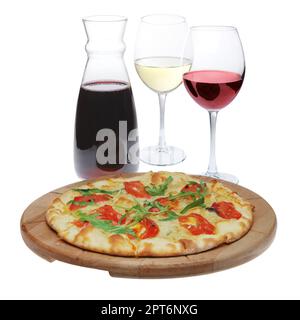 La focaccia et frais du vin rouge et blanc isolated on white Banque D'Images