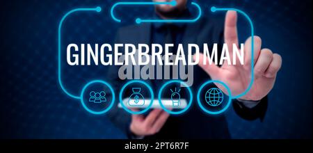 Signature manuscrite Gingerbread Man, Business overview cookie fait de pain d'épice habituellement en forme d'homme Banque D'Images