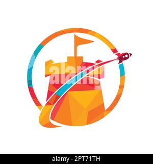 Château de vecteur et rocket combinaison logo. Tour et symbole de l'avion ou de l'icône. Forteresse unique et logotype de vol modèle. Illustration de Vecteur