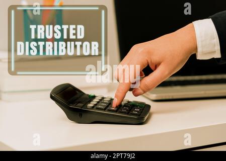 Légende conceptuelle distributeur de confiance, vue d'ensemble de l'entreprise fournisseur agréé Représentant en gros crédible Banque D'Images