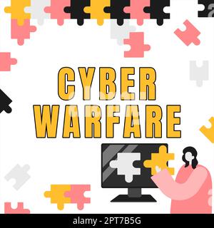 Panneau affichant Cyber Warfare, Word écrit sur Virtual War hackers System attaque le voleur numérique Stalker Banque D'Images