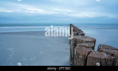 groynes joyant dans la mer. prise à zingst sur le darss. la perspective est orientée vers l'horizon Banque D'Images