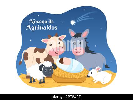 Novena de Aguinaldos Holiday Tradition en Colombie pour les familles à se réunir à Noël dans un dessin animé à la main dessin de dessins de dessin animé Illustration Banque D'Images
