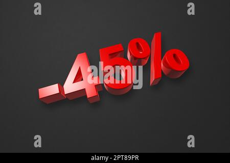 45 % de réduction. Offre de vente. 3D illustration isolée sur noir. Tarif promotionnel Banque D'Images