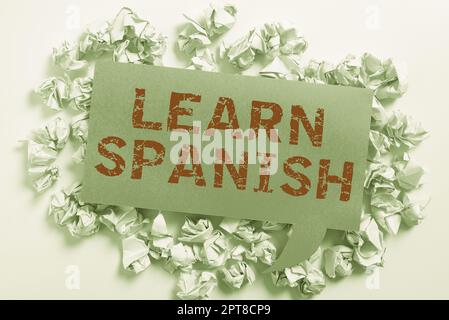 Affiche apprendre l'espagnol, mot écrit sur la traduction langue en Espagne Vocabulaire dialecte Discours Banque D'Images