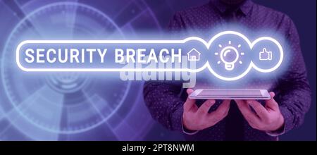 Inspiration montrant la violation de la sécurité des signes, approche de l'entreprise accès non autorisé aux données obtenues par un intrus malveillant Banque D'Images