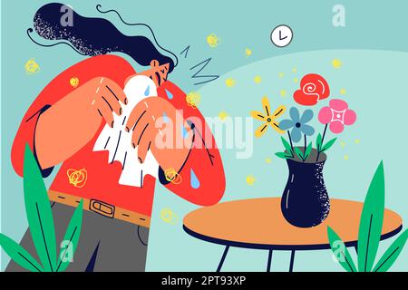 Une femme malsaine souffre d'allergie aux fleurs Illustration de Vecteur