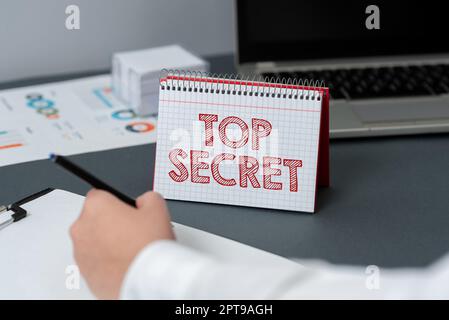 Affiche affichant Top Secret, idée d'entreprise indiquant à quelqu'un des données ou informations importantes qu'il ne peut pas dire Banque D'Images