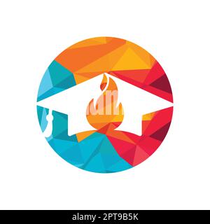 Design du logo vecteur d'éducation. Concept de capuchon de graduation et de logo de torche. Illustration de Vecteur