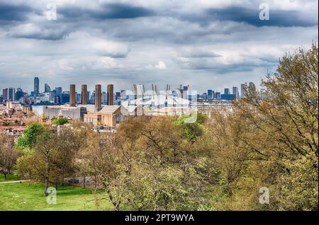 Vue panoramique depuis l'Observatoire royal de Greenwich Park, Londres, Angleterre, Royaume-Uni Banque D'Images