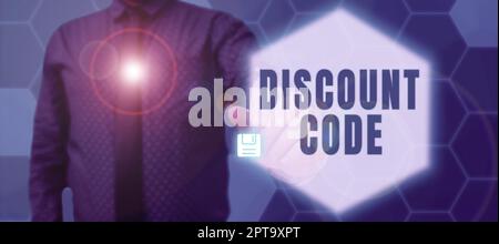 Signature manuscrite Code de réduction, mot pour pour réduire le prix d'un produit avec un bon personnalisé Banque D'Images