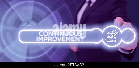 Légende de texte présentant l'amélioration continue, concept Internet apportant de petites améliorations cohérentes au fil du temps Homme avec Un stylo pointant sur Jigsaw et Banque D'Images