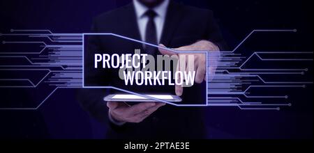 Légende conceptuelle flux de travail du projet, Présentation de l'entreprise Evaluez votre capacité à former des caillots sanguins de manière appropriée Banque D'Images