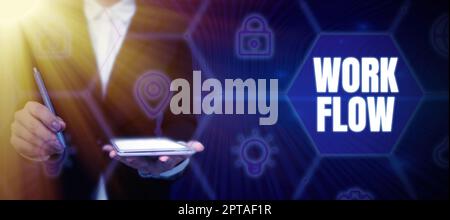 Légende conceptuelle flux de travail, idée d'entreprise continuité d'une certaine tâche vers et depuis un bureau ou un employeur Banque D'Images