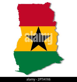 Une carte du Ghana sur fond blanc avec un masque pour supprimer l'illustration de l'ombre 3D Banque D'Images