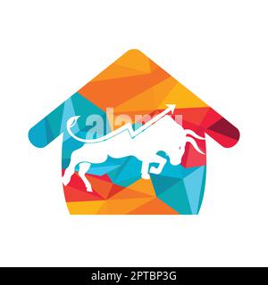 Logo de taureau financier. Graphique de commerce, logo de finance. Icône du logo de productivité d'entreprise dans la barre de graphique de la finance économique. Illustration de Vecteur