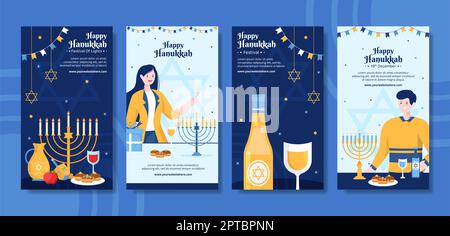 Happy Hanukkah Jewish Holiday social Media Stories Template dessin main dessin dessin dessin dessin dessin dessin dessin dessin dessin dessin animé à plat Illustration Banque D'Images