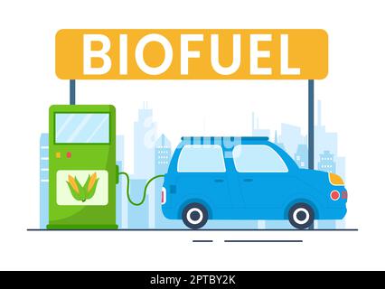 Biocarburant cycle de vie des matériaux naturels et des plantes avec des barils verts ou biogas production d'énergie en dessin animé à la main dessins de dessin animé Illustration Banque D'Images