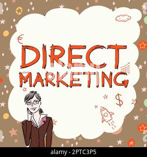 Texte d'écriture Marketing direct, Business overview affaires de la vente de services directement au public Illustration de la pensée de Dame profondément seul FO Banque D'Images