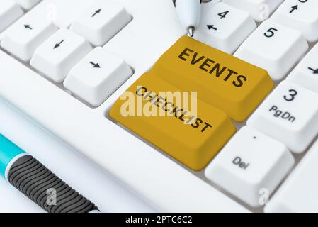Affichage d'affiches liste de contrôle des événements, vitrine d'affaires outil précieux pour gérer avec succès votre affaire Résumé création d'emplois de transcription en ligne, Banque D'Images