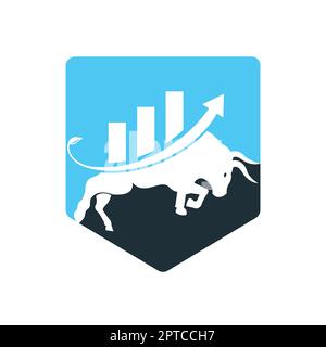 Logo de taureau financier. Graphique de commerce, logo de finance. Icône du logo de productivité d'entreprise dans la barre de graphique de la finance économique. Illustration de Vecteur