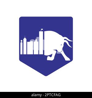 Logo City Bull Vector. Logo de conception vectorielle de combinaison de construction et de taureau. Illustration de Vecteur