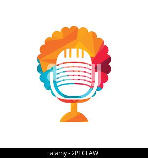 Logo de podcast Black People Vector. Tête noire avec logo de microphone de cheveux afro. Illustration de Vecteur