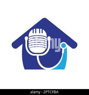 Conception du logo vectoriel du podcast du médecin. Symbole d'illustration du stéthoscope et du microphone. Illustration de Vecteur
