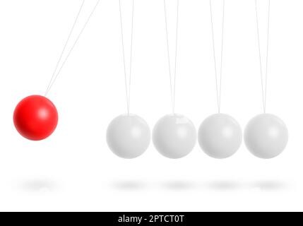 boule rouge mobile et boules blanches stables sur fond blanc clair. concept de la science. 3d rendu Banque D'Images
