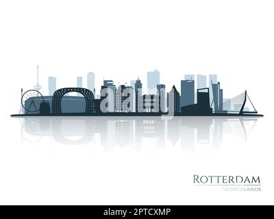 Silhouette d'horizon de Rotterdam avec reflet. Paysage Rotterdam, pays-Bas. Illustration vectorielle. Banque D'Images