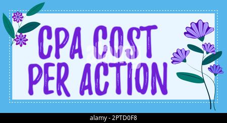 Affichage conceptuel CPA coût par action, idée commerciale conçue pour répondre aux exigences spéciales des employeurs cadre avec feuilles et fleurs autour et Impo Banque D'Images