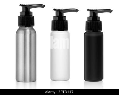 Flacon pompe distributeur isolé sur fond blanc Banque D'Images