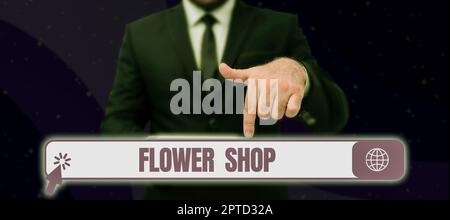 Légende de texte présentant Flower Shop, Internet concept où les fleurs coupées sont vendues avec des décorations pour des cadeaux Banque D'Images