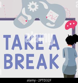 Exposition conceptuelle faire une pause, vitrine d'affaires repos Arrêter de faire quelque chose temps de loisirs sortir du travail Banque D'Images